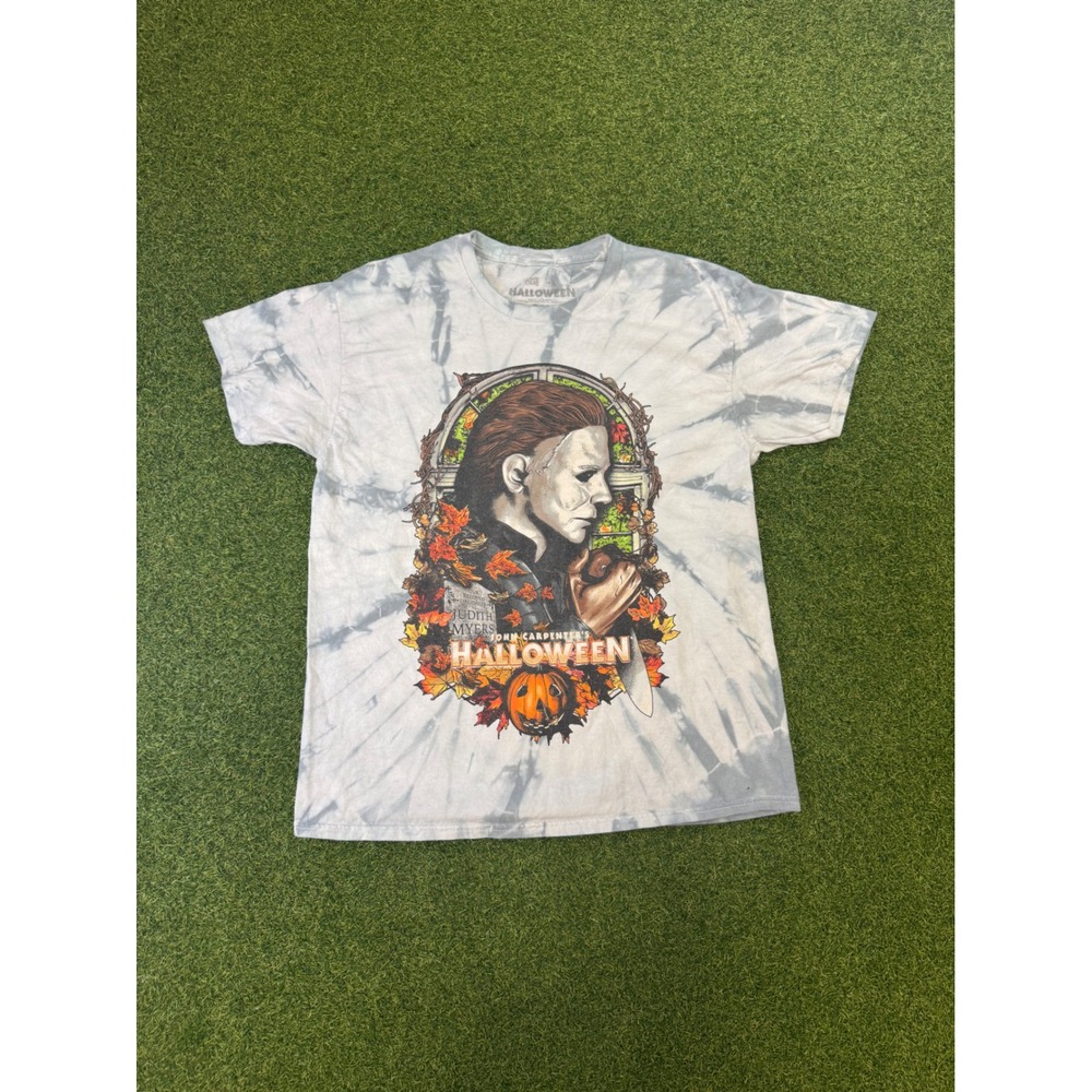 Michael Myers T-Shirt Tie Dye Graphic  Mens Large Grey Cavity Colors